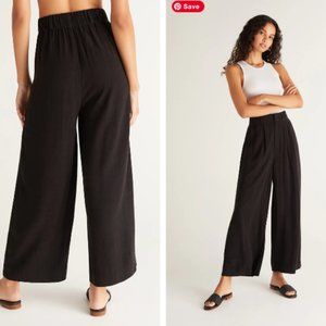 Z Supply Farah Black Rayon Linen Pants, wide leg Crop Size Medium